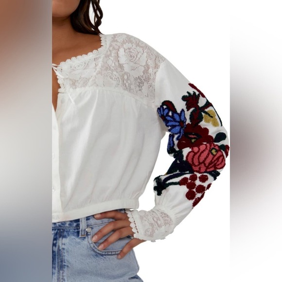 Free People | Meadows Embroidered Crop Top Size Medium - Picture 6 of 9